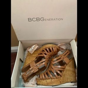 BCBG LEATHER WEDGES